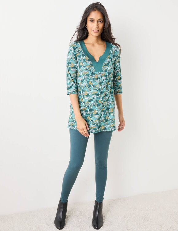 Tunique col V imprimée, manches 3/4 (vert / miel) Tunique col V imprimée, manches 3/4 (vert / miel)